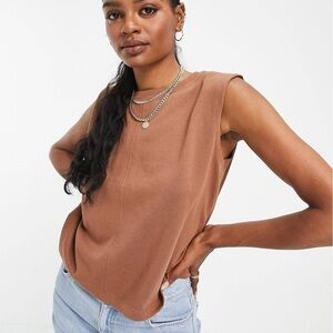 𝅺THREADBARE Brown Cassie Shoulder Pad Crop Top Size 6